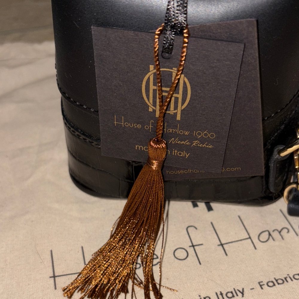 House of Harlow 1960 Black Croc-Embossed Backpack - Picture 7 of 10